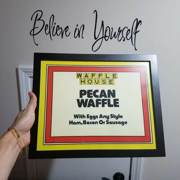 Waffle House sign gift Framed Pecan Waffle HAM BACON Egg Sausage breakfast decor - Picture 1 of 2